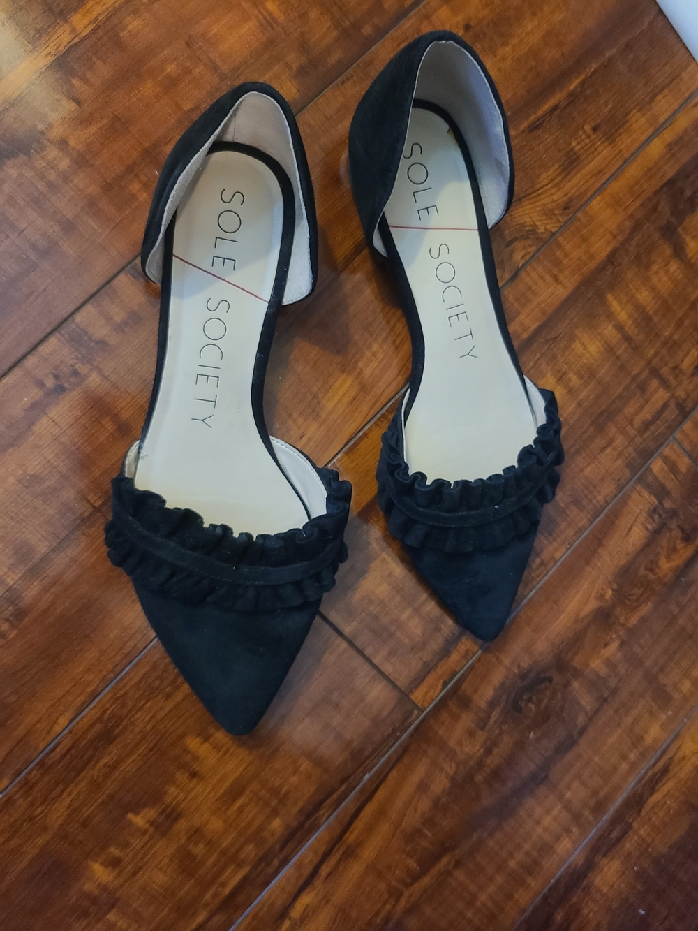 Sole Society Black Ruffle D'Orsay Pointed Flats